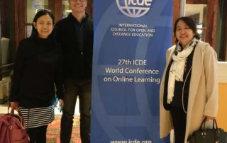 (L-R): Dr. Saludadez, Asst. Prof. Pugoy and Dr. Bandalaria at the 27th World Conference on Online Learning in Toronto, Canada.