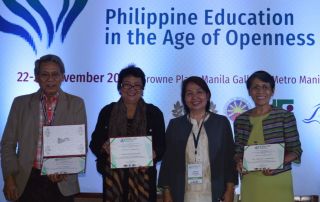 Chancellor Melinda dP. Bandalaria (2nd from right) moderated the first special session where the panel members were the former Chancellors of UPOU, (L-R) Dr. Felix Librero, Dr. Grace Javier Alfonso and Dr. Ma. Cristina Padolina.