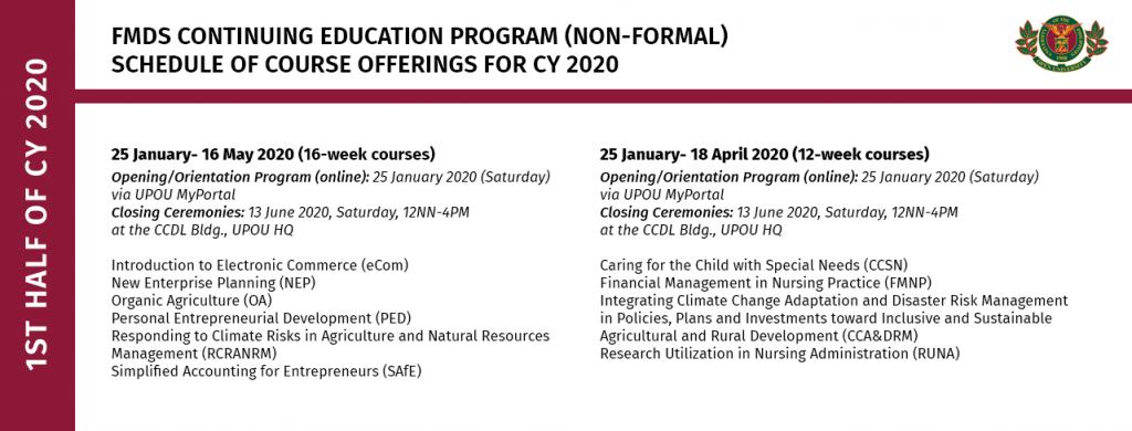 Schedule of Continuing Education Program Offerings for the 1st half of 2020 Schedule of Continuing Education Program Offerings for the 1st half of 2020