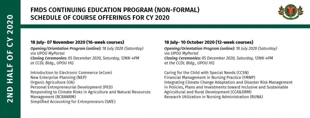 Schedule of Continuing Education Program Offerings for the 2nd half of 2020 Schedule of Continuing Education Program Offerings for the 2nd half of 2020