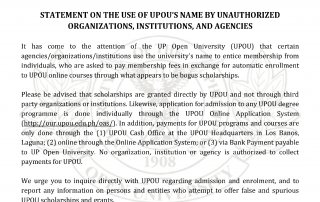 Statement on the Use of UPOU name by unauthorized organizations and institutions