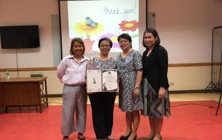 Dr. Teresita I. Barcelo (2nd from left), MAN Professorial Lecturer and former UPOU Vice Chancellor for Academic Affairs with (L-R) Asst. Prof. Myra Oruga, Asst. Prof. Queenie Ridule and Asst. Prof. Rita Ramos.