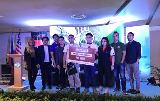 Break the Fake 2nd-Place Winners, Reynier C. Tasico and Andresito M. de Guzman (front center, left to right) with the judges, event organizers and sponsors.