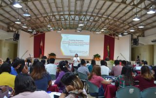 Dr. Melinda dP. Bandalaria, Teacher Development Program Project Leader, led the 21st Century Teaching training of 75 teachers from 13 educational institutions in Quezon at the UPOU CCDL Auditorium, Los Banos, Laguna.