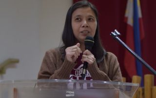Director Yasele Yambao of UPOU OSA discusses the support student services provided by the university during the General Orientation held for new students on 31 August 2019.