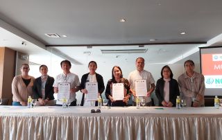 With their witnesses, UPOU Chancellor Melinda Bandalaria (4th fr R), UPB Chancellor Raymundo Rovillos (3rd fr R), BSU Vice President for Academic Affairs Kenneth Laruan, on behalf of President Feliciano Calora, Jr. (3rd fr L) and the IFSU President Eva Marie Dugyon (4th fr L), signed the MOA to collaboratively organize and hold the NCODeL 2019.