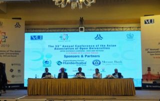 Prof. Masroor Ellahi Babar, Conference Chair; Dr. Nasir Naveed, Conference co-chair, Mr. Naeem Tariq, Rector of VUP, Dr. Khalid Maqbool Saddiqui, Federal Minister for IT and Telecom, and Dr. Melinda dP. Bandalaria, AAOU President and Chancellor of the University of the Philippines Open University (UPOU) during the inaugural ceremony