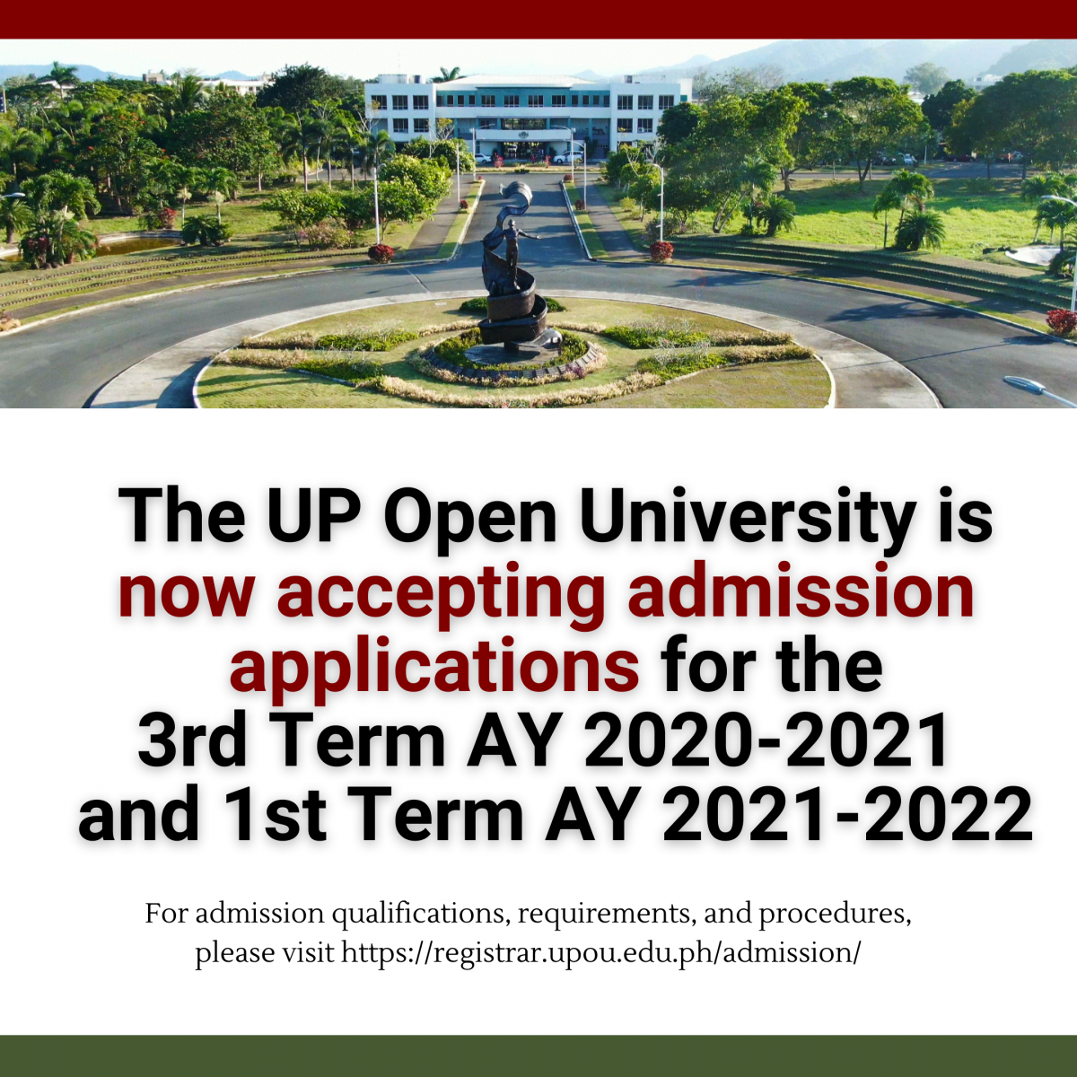 UP Open University is now accepting admission applications for the 3rd Term AY 2020-2021 and 1st Term AY 2021-2022