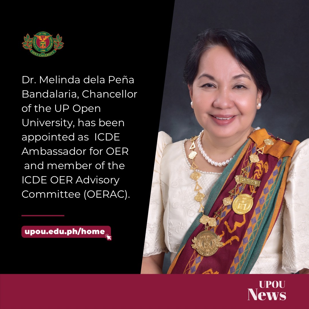 UPOU Chancellor Bandalaria appointed as ICDE Ambassador for OER