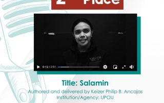 UPOU BAMS Student, Keizer Ancajas, bags 2nd Place in LBSCFI's Spoken Word Poetry Contest. (Photo from Los Baños Science Community Foundation, Inc.)