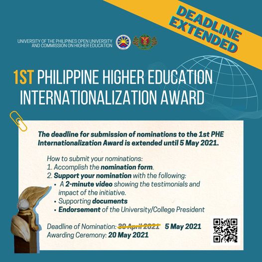 1st Philippine Higher Education Internationalization Award_Extended until 5 May 2021.