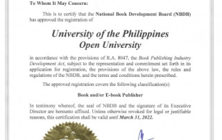 UP Open University renews NBDB Certificate of Registration