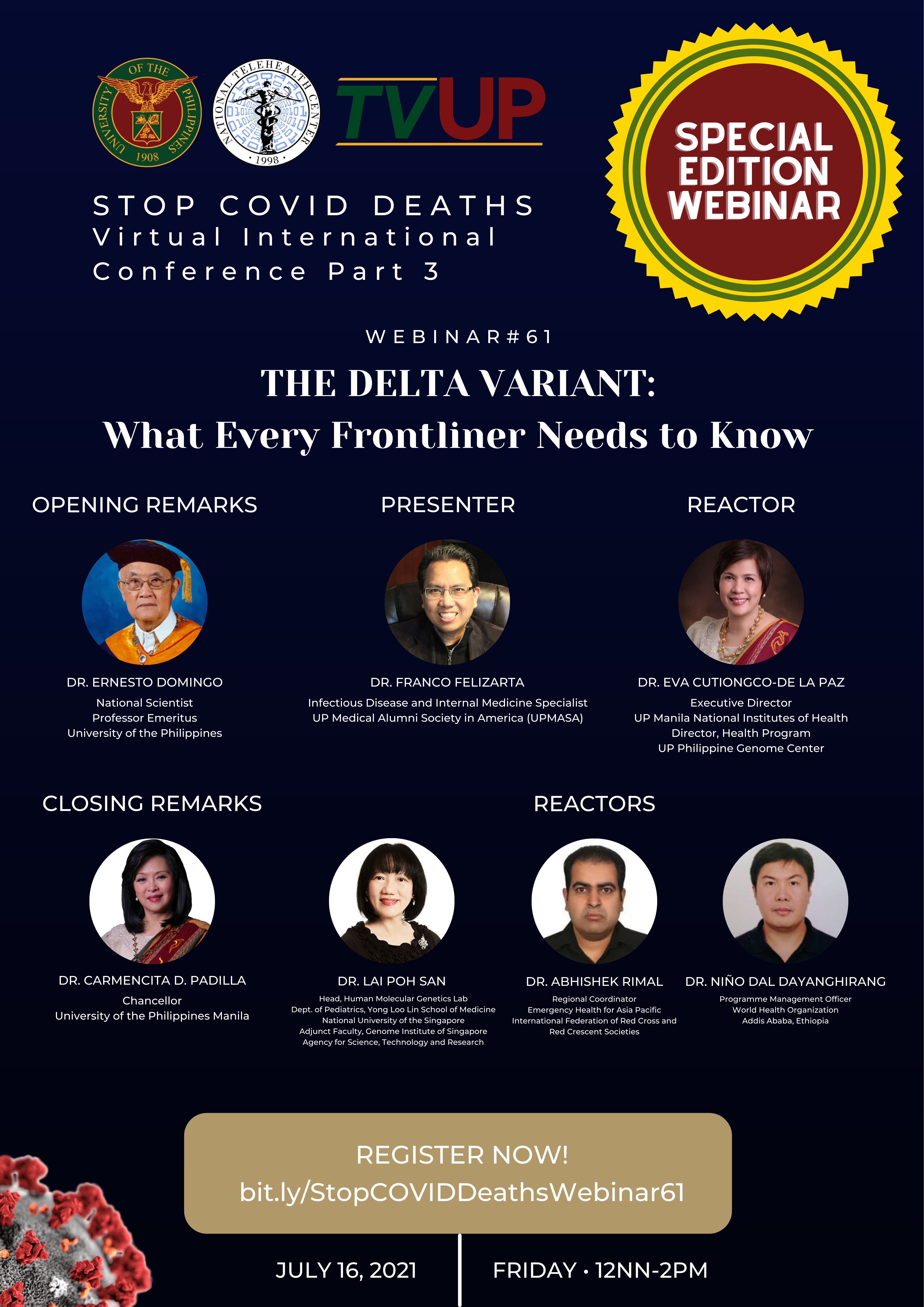 Webinar #61 Virtual International Conference Part 3 "THE DELTA VARIANT: What Every Frontliner Needs to Know"