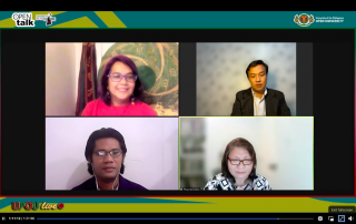 Dr. Juliet Aleta Villanueva (upper left), Dr. Jaspare Dumdum Vargas Barrido (upper right), Mr. Keneth S. Banes (lower left), and Dr. Maria Mercedes "Ched" E . Arzadon (lower right) engaged in a discussion on the challenges, experiences, lessons learned, and best practices for delivering ALS programs during the pandemic.