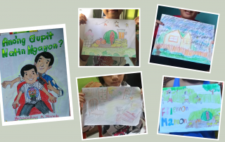 Children draw their favorite scenes from the storybooks