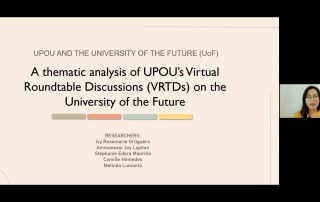 Ms. Stephanie Manrilla presents “A thematic analysis of UPOU's Virtual Roundtable Discussions (VRTDs) on the University of the Future” in Parallel Session 2A.
