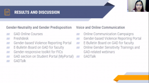 Ms. Jenine Bagos and Ms. Margarite Igcasan present “Towards a Gender Transformative Student Support in an Online University” 