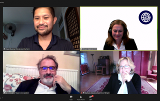 Prof. Dr. Diego Maranan (UL) moderates the Q&A forum with ICDE Sec-Gen Torunn Gjelsvik (UR), UNESCO Chair-OER Colin de la Higuera (LL), and SLATE Dir. Barbara Wasson (LR).