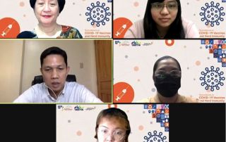 The guest speakers and host of Technoforum: Dr. Nina Gloriani (top left), Dr. Ruby Anne King (top right), Dr. Alvin Isidoro (middle left), Ms. Jhoys Landicho-Guevarra (middle right), and Ms. Krizzia Mei Esperanza (bottom).