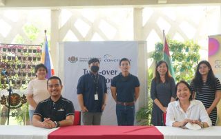 Photo shows (from left to right) Ms. Luisa Gelisan, Mr. Alvin Laxa, Mr. Randy Vitales, Mr. Alnard Pagulayan, Ms. Rhonna Marie Vereña, Chancellor Melinda Bandalaria, and Ms. Jestine Crhistia Gatdula attending the turnover ceremony.