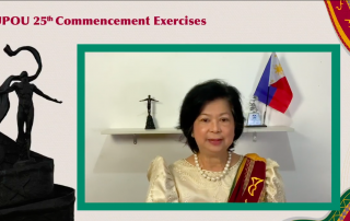 Ambassador Elizabeth P. Buensuceso delivered her message as the guest of honor of the UPOU 25th Commencement Exercises.