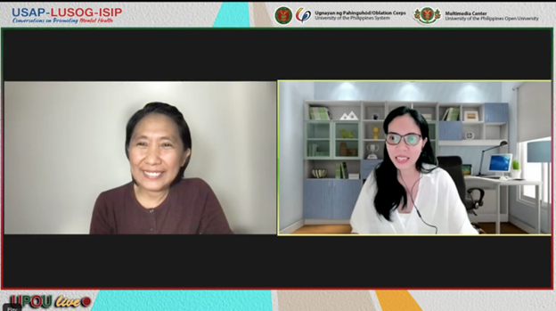 Assoc. Prof. Marshaley J. Baquiano (left) from the University of Guam and UP CoPES Volunteer was the resource speaker, and Asst. Prof. Rachelle Bersamin (right) from the Department of Social Sciences of UP Mindanao and UP CoPES Representative for UP Mindanao Ugnayan ng Pahinungód served as the host of the webinar titled “Mag-isaisip: Conversations on Mindfulness.”