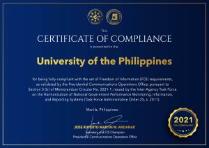 University of the Philippines Certificate of Compliance 2021 University of the Philippines Certificate of Compliance 2021