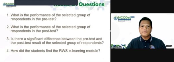 Mr. Belgado presents the research questions of his study.