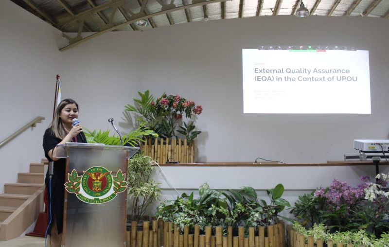 QAO Director Mari Anjeli Crisanto sharing the seminar topic, “External Quality Assurance (EQA) in the Context of UPOU”