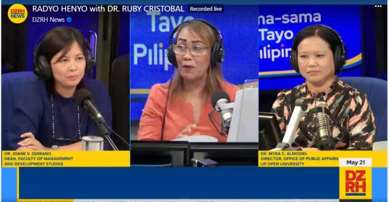 Dr. Joane Serrano and Dr. Myra Almodiel were guests interviewees on DZRH's Radyo Henyo with Dr. Ruby Cristobal as host (center).