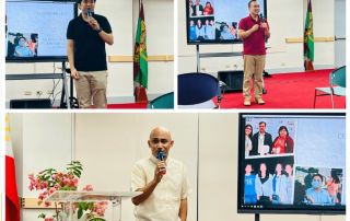 Clockwise from top left: Asst. Prof. Lianne Angelico C. Depante, Dr. Leo Mendel D. Rosario, and Asst. Prof. Karl Abelard Edberto L. Villegas deliver inspiring acceptance speechesClockwise from top left: Asst. Prof. Lianne Angelico C. Depante, Dr. Leo Mendel D. Rosario, and Asst. Prof. Karl Abelard Edberto L. Villegas deliver inspiring acceptance speeches