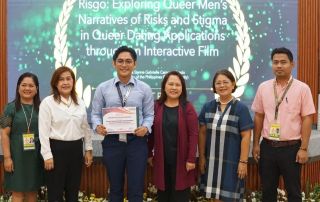 From L-R: Dr. Mercedita M. Reyes (Chair, GAD Research Congress Steering Committee), Dr. Ravelina R. Velasco (CLSU Vice President for Academic Affairs), Mr. Joshua Sianne Gabrielle Camporedondo (UPOU-BAMS student), Dr. Emely Amoloza (Camporedondo’s Adviser and UPOU-BAMS Program Chair), Prof. Janet O. Saturno (Director, CLSU Gender and Development Office/GAD Core Group Coordinator), Mr. Neal Del A. Rosario (CLAARRDEC Director)