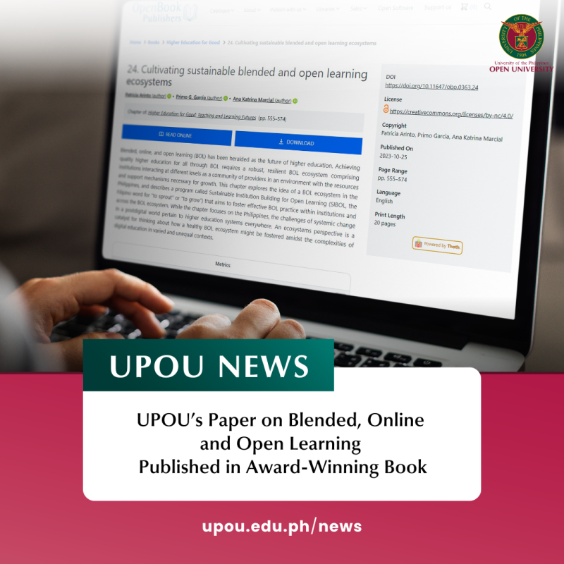 UPOU’s Paper on Blended, Online and Open Learning Published in Award-Winning Book