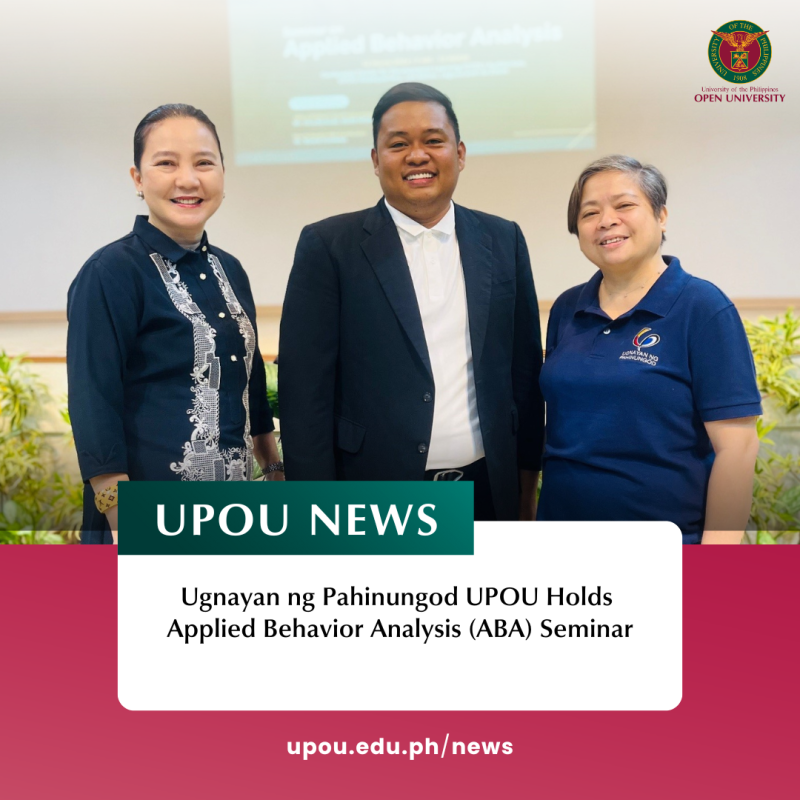 Ms. Gina L. Bermudo, Mr. Bonnie Camilotes and the Ugnayan ng Pahinungód UPOU Director, Asst. Prof. Queenie Roxas-Ridulme. 