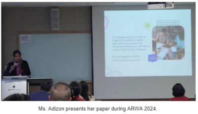 Ms. Adizon presents her paper during ARWA 2024.