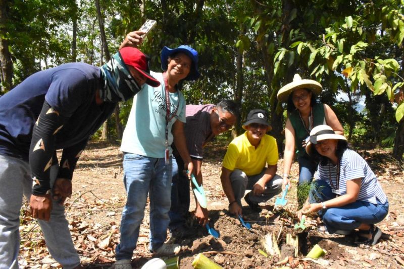 (from left to right) Mr. Elegerio, Ms. Reondanga, Asst. Prof. Halos, Asst. Prof. Villegas, Asst. Prof. Ascan, and Asst. Prof. Sarinas during the tree planting ceremony of Mountain Agoho