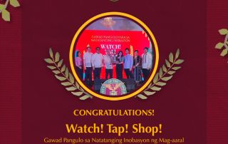 Watch! Tap! Shop!, was a collaborative project between students from UPOU and UP Diliman. The team includes Rajan Joaquin Llaguno (UPOU), Erickson Llaguno (UPD), Anna Porsche Gutierrez (UPOU), and Jordan Rae Costanilla (UPOU), mentored by Dr. Dave Centeno, Professor of Marketing at the UP Diliman Virata School of Business.