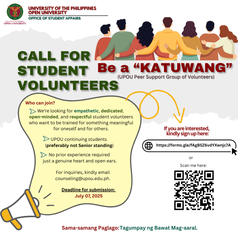 Call for THE KATUWANG: UPOU Peer Support Group of Volunteers