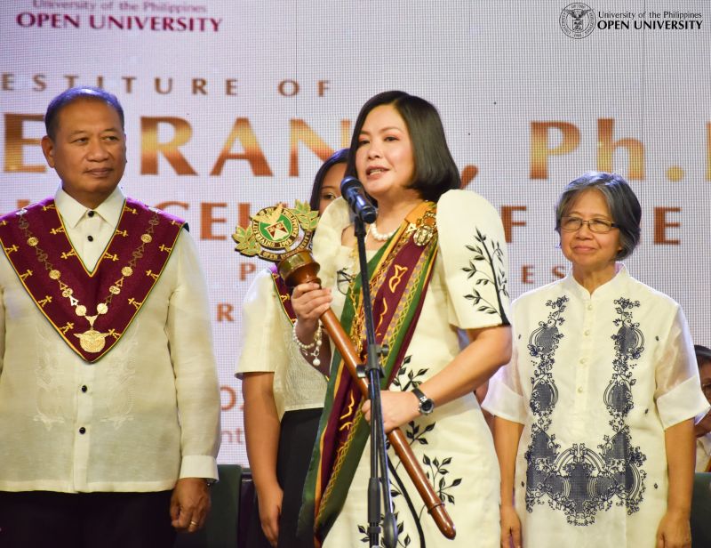 Dr. Serrano acknowledges the honor, responsibility, and accountability of receiving the UP Mace and Medallion as the 5th Chancellor of UPOU.