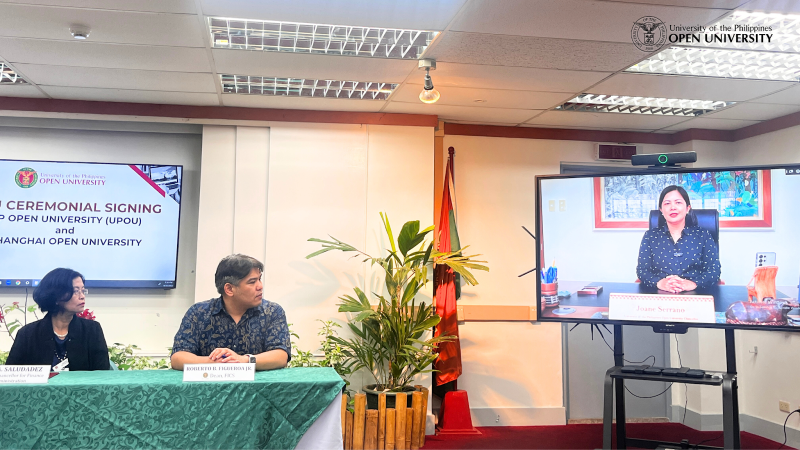 UPOU Chancellor Joane Serrano sharing her message through a recorded video.
