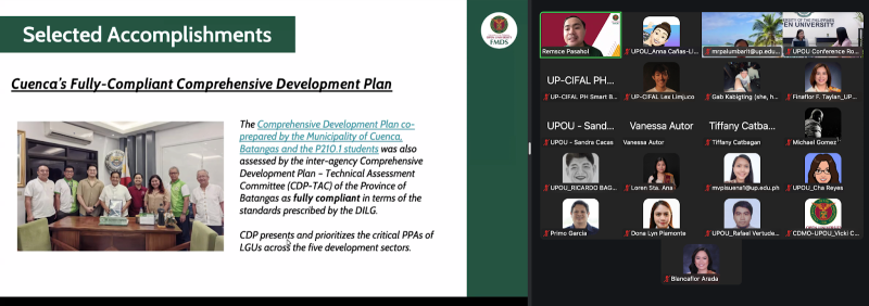Asst. Prof. Remsce Pasahol presenting the Pamayanan Urban Planning Studio as one of the SDG initiatives of UPOU.