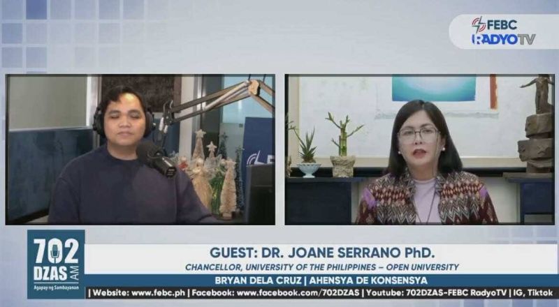 L-R: Mr. Bryan dela Cruz, DZAS host, interviewing Chancellor Joane Serrano for 702 DZAS FEBC Radio-TV.
