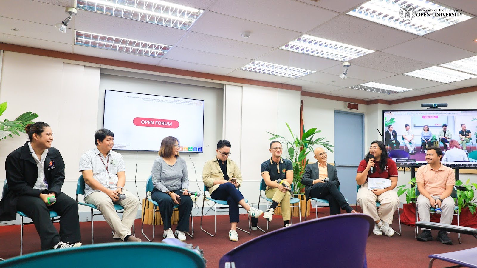 Resource speakers during the open forum. L-R: SK Councillor Francis D. Ajo, Dr. Ricardo Bagarinao, Dean Finaflor Taylan, Asst. Prof. Lloyd Simporios, Asst. Prof. Edmerson Calungsod, Dr. Karl Villegas, Ms. Noreen Alazada, Asst. Prof. Remsce Pasahol