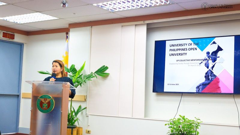 Prof. Myra Oruga, Assistant to the Vice Chancellor for Academic Affairs for Research and Publication, presents the UP Collective Mentorship Program (UCMP)