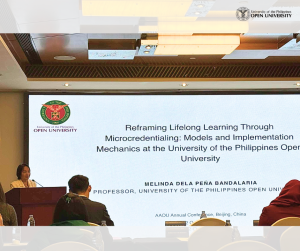 Dr. Bandalaria shares about the implementation of microcredentials at UPOU during the 38th AAOU Annual Conference in Beijing, China.