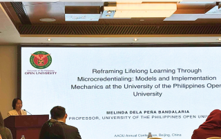 Dr. Bandalaria shares about the implementation of microcredentials at UPOU during the 38th AAOU Annual Conference in Beijing, China.