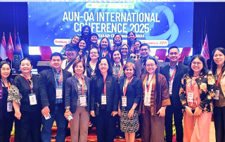 Asst. Prof. Ria Valerie Cabanes, Director of the UPOU Quality Assurance Office (second from front right), and Assoc. Prof. Aurora Lacaste, UPOU Vice Chancellor for Academic Affairs (first from front right), along with Prof. Alyssa Peleo-Alampay, Assistant Vice President for Academic Affairs (Quality Assurance) for the UP System (front center), and other UP System delegates, at the AUN-QA International Conference 2025 held at Universiti Malaya. Photo from UP Mindanao.