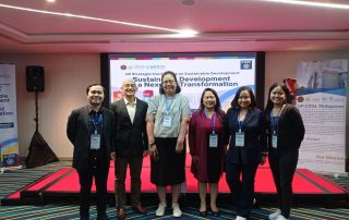 (L-R) Asst. Prof. Remsce Pasahol, Asst. Prof. Karl Villegas, Dr. Charisse Reyes, Asst. Prof. Emely Amoloza, Ms. Almira Andin and Ms. Maelyn Pisueña at the UP Strategic Conference on Sustainable Development. Photo courtesy of Maelyn Pisueña.