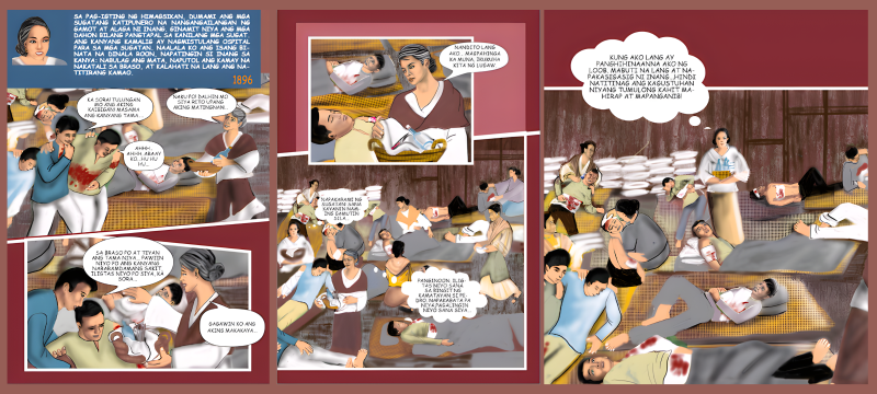 Panels showing Ka Sora tending to wounded revolutionaries.