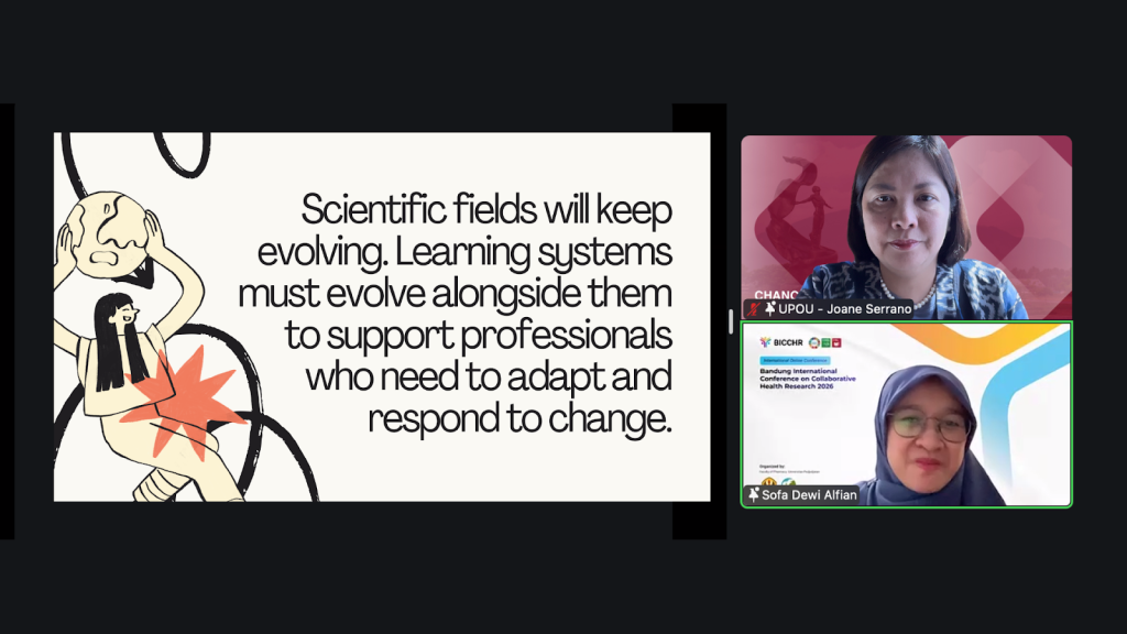 UPOU Chancellor Dr. Joane V. Serrano underscores the need for learning systems to evolve alongside changing scientific fields during her keynote at BICCHR 2026.
